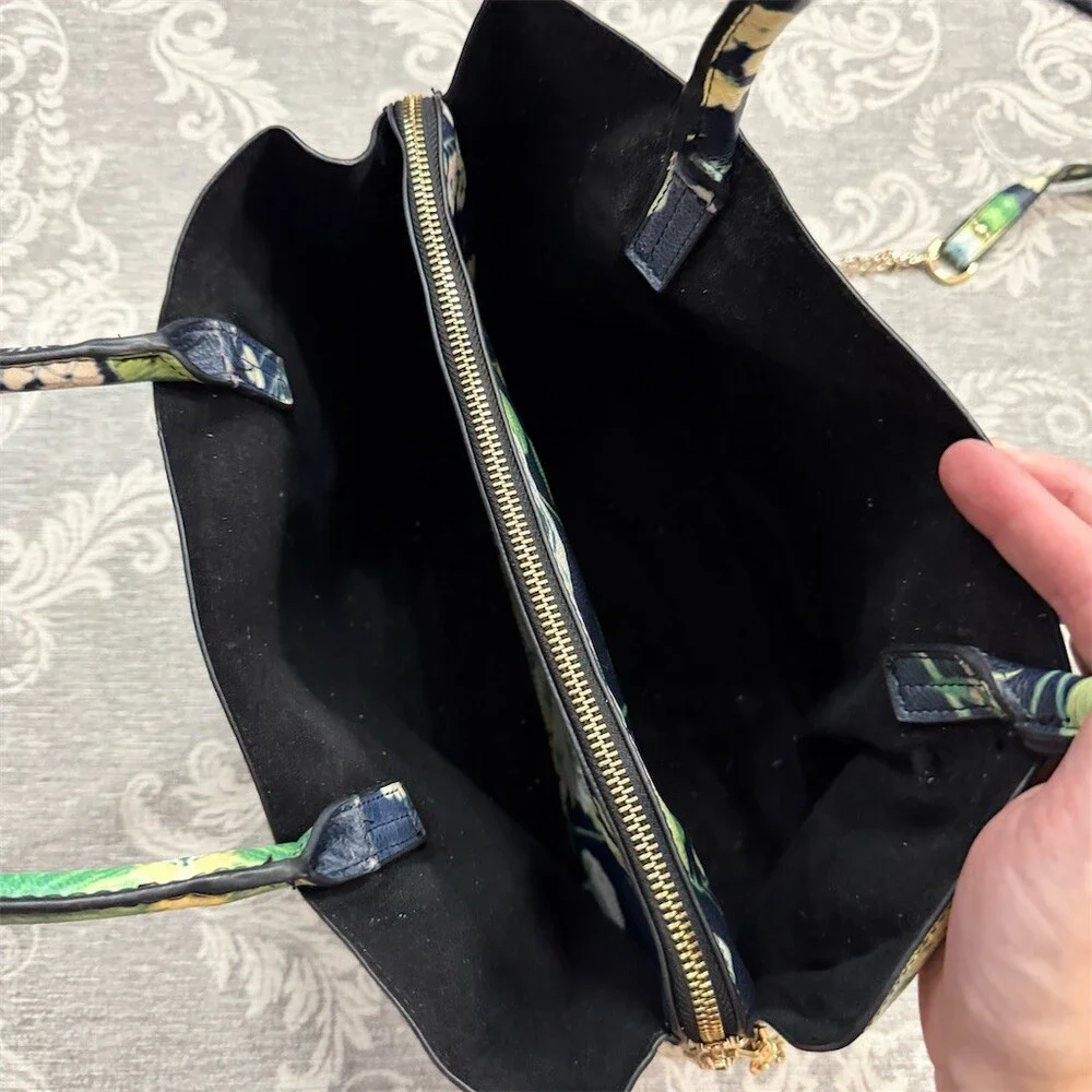 Steve Madden Satchel Crossbody Bag Large Navy Floral Chain Strap Top Zip - Picture 7 of 9